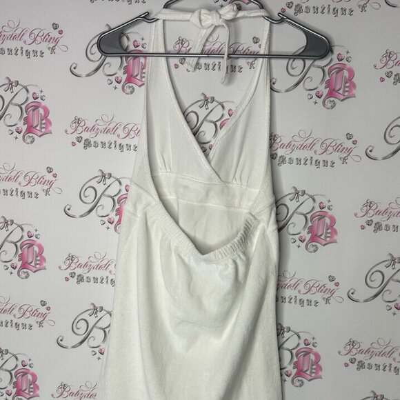 St.johns bay swim terry cloth towel beach tie up ribbon White Halter Dress - Picture 5 of 6
